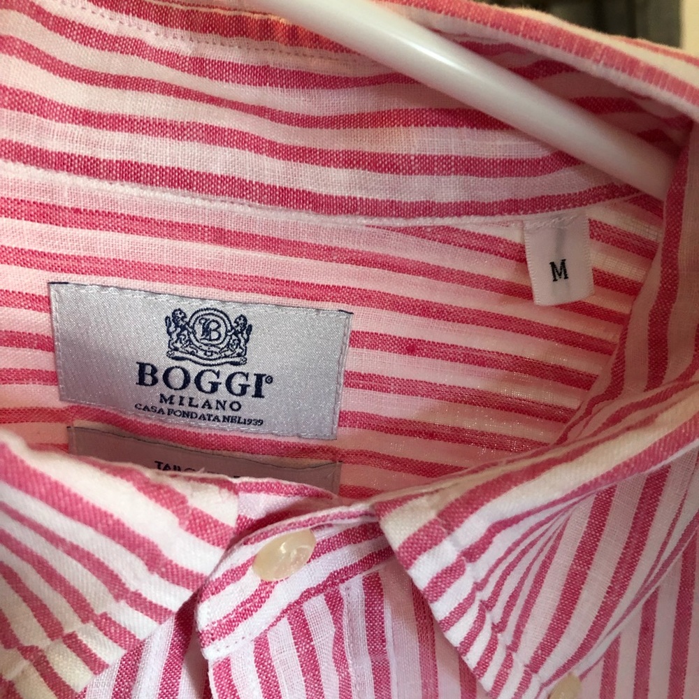 Linen pink and white striped button down - Picture 2 of 3